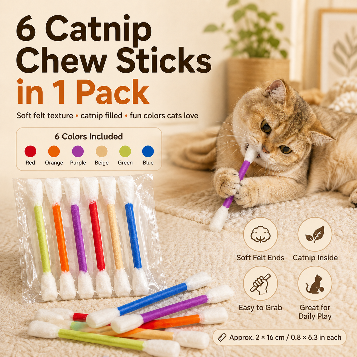 Oversized Catnip Chew Sticks for Cats – Soft Felt Interactive Cat Toys