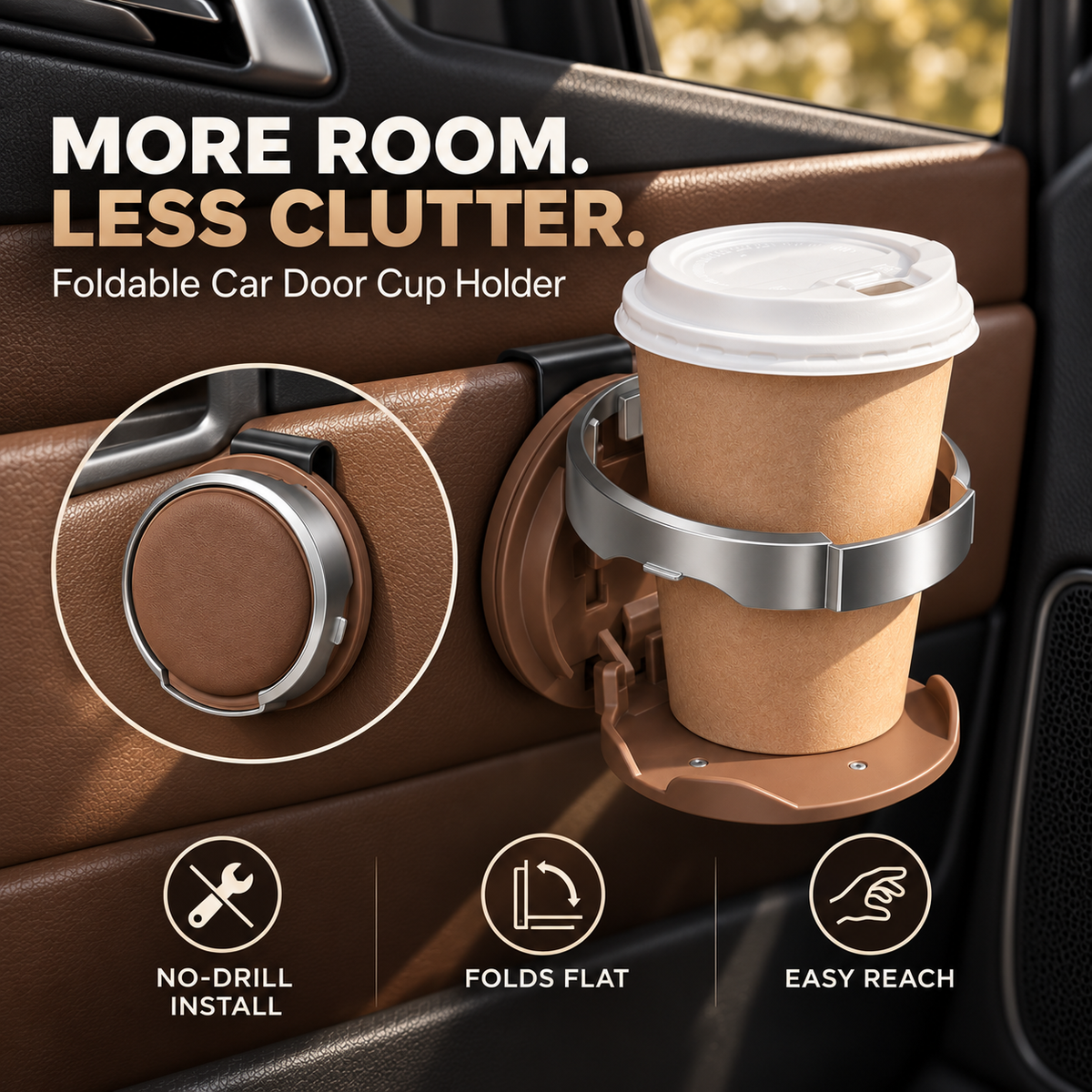 2-in-1 Foldable Car Cup Holder & Phone Stand