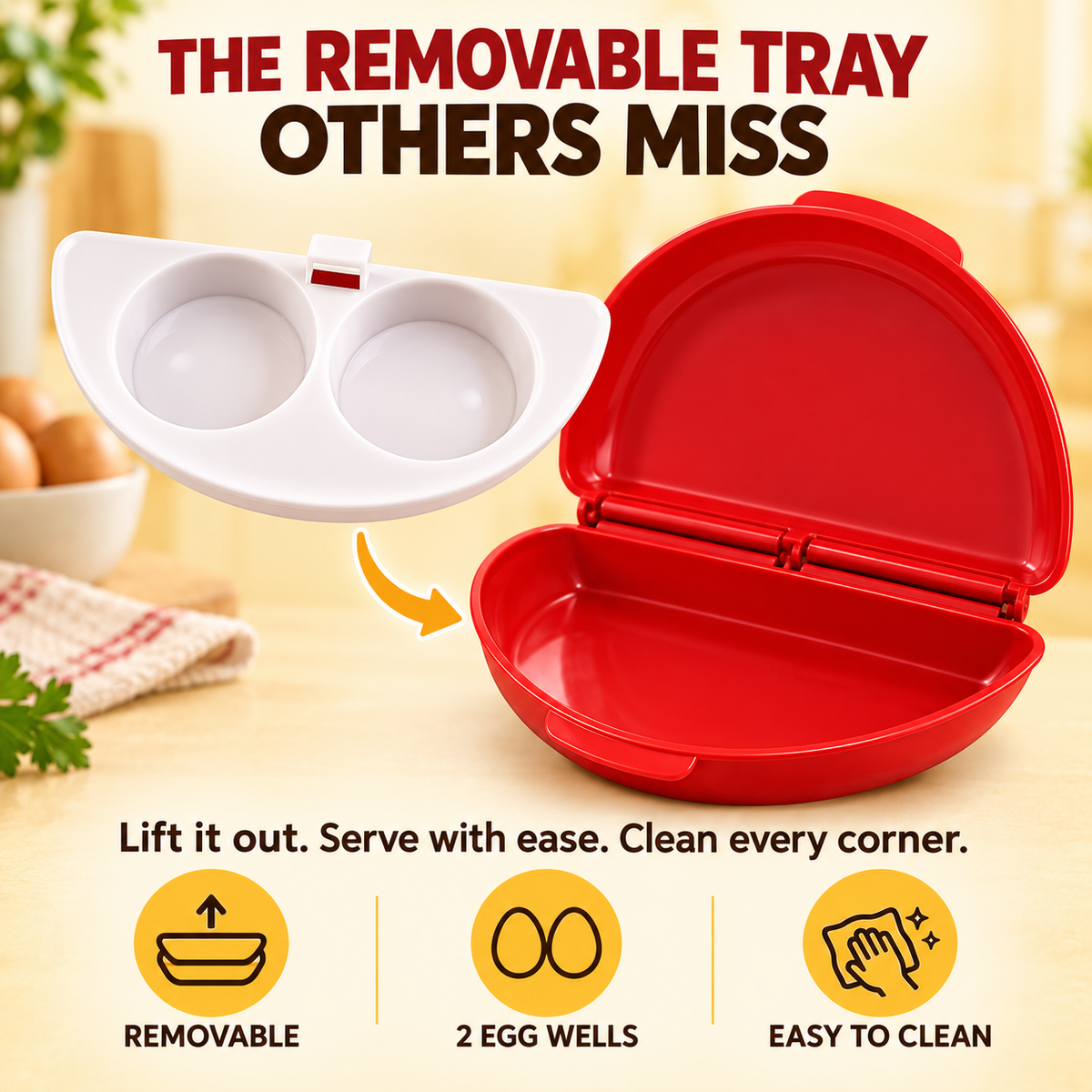 2-in-1 Microwave Egg Cooker with Removable Egg Tray