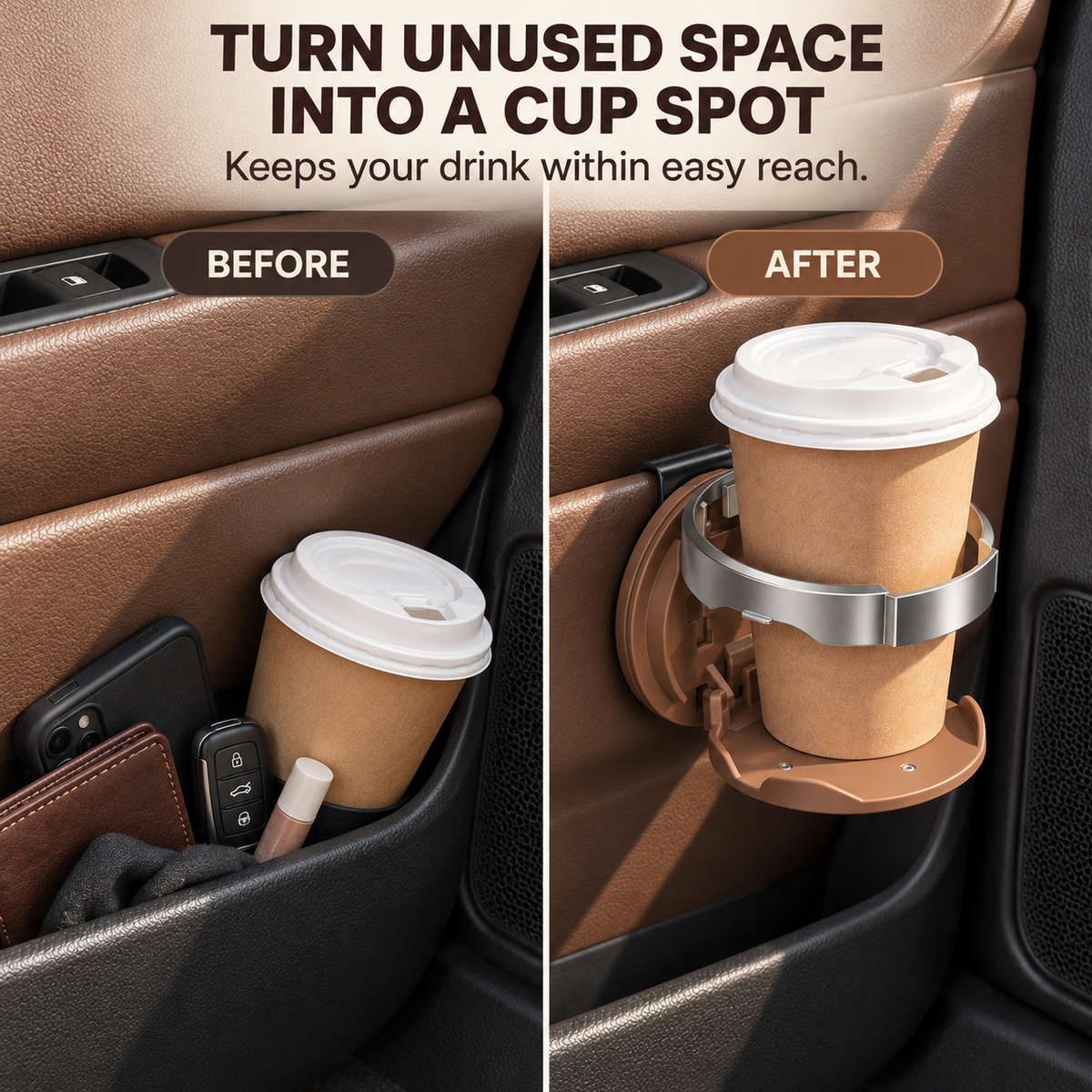 2-in-1 Foldable Car Cup Holder & Phone Stand