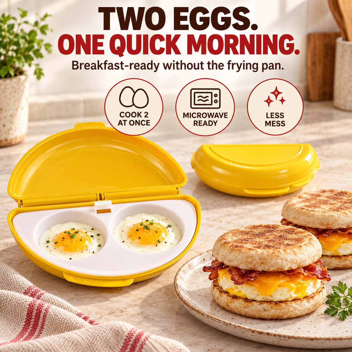 2-in-1 Microwave Egg Cooker with Removable Egg Tray