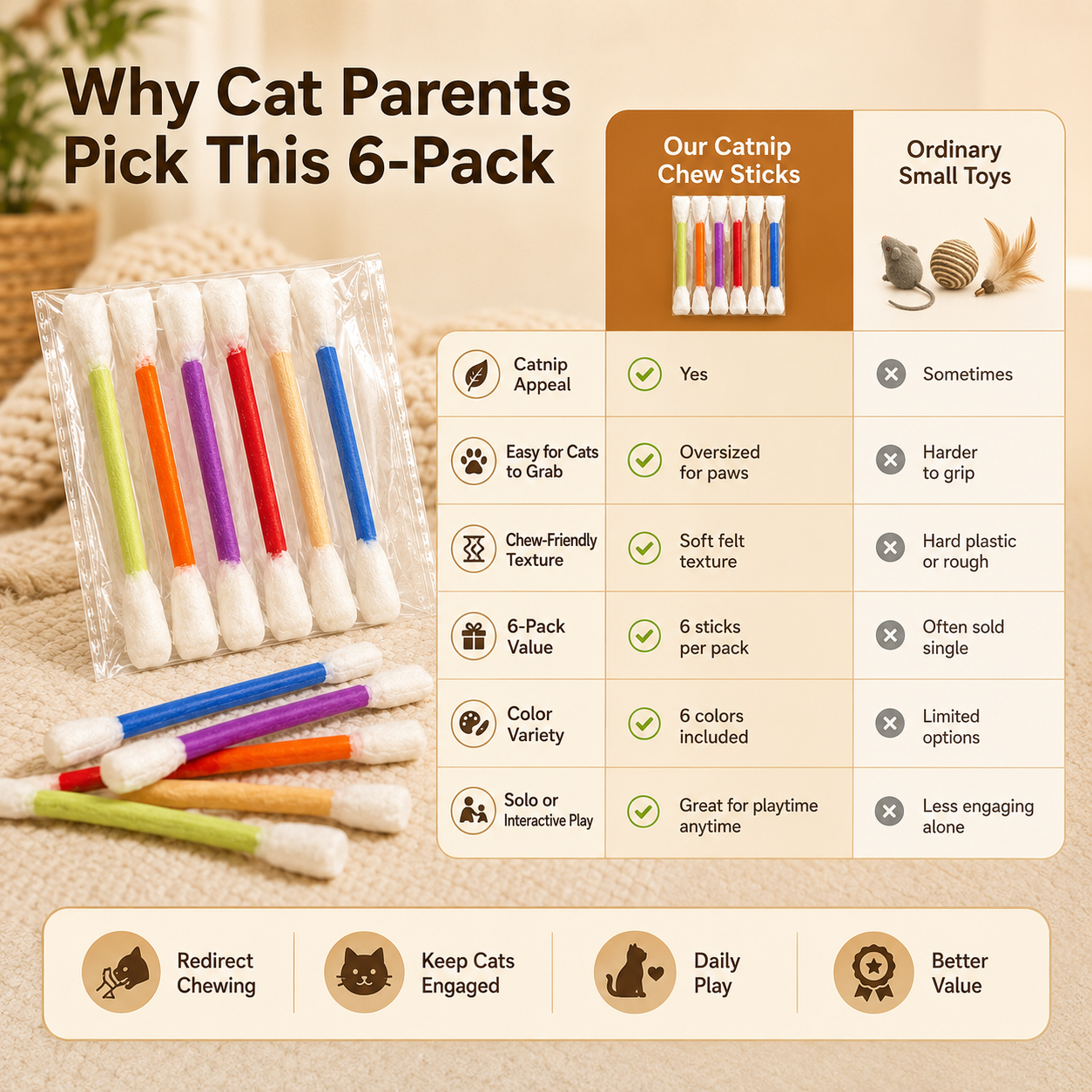 Oversized Catnip Chew Sticks for Cats – Soft Felt Interactive Cat Toys