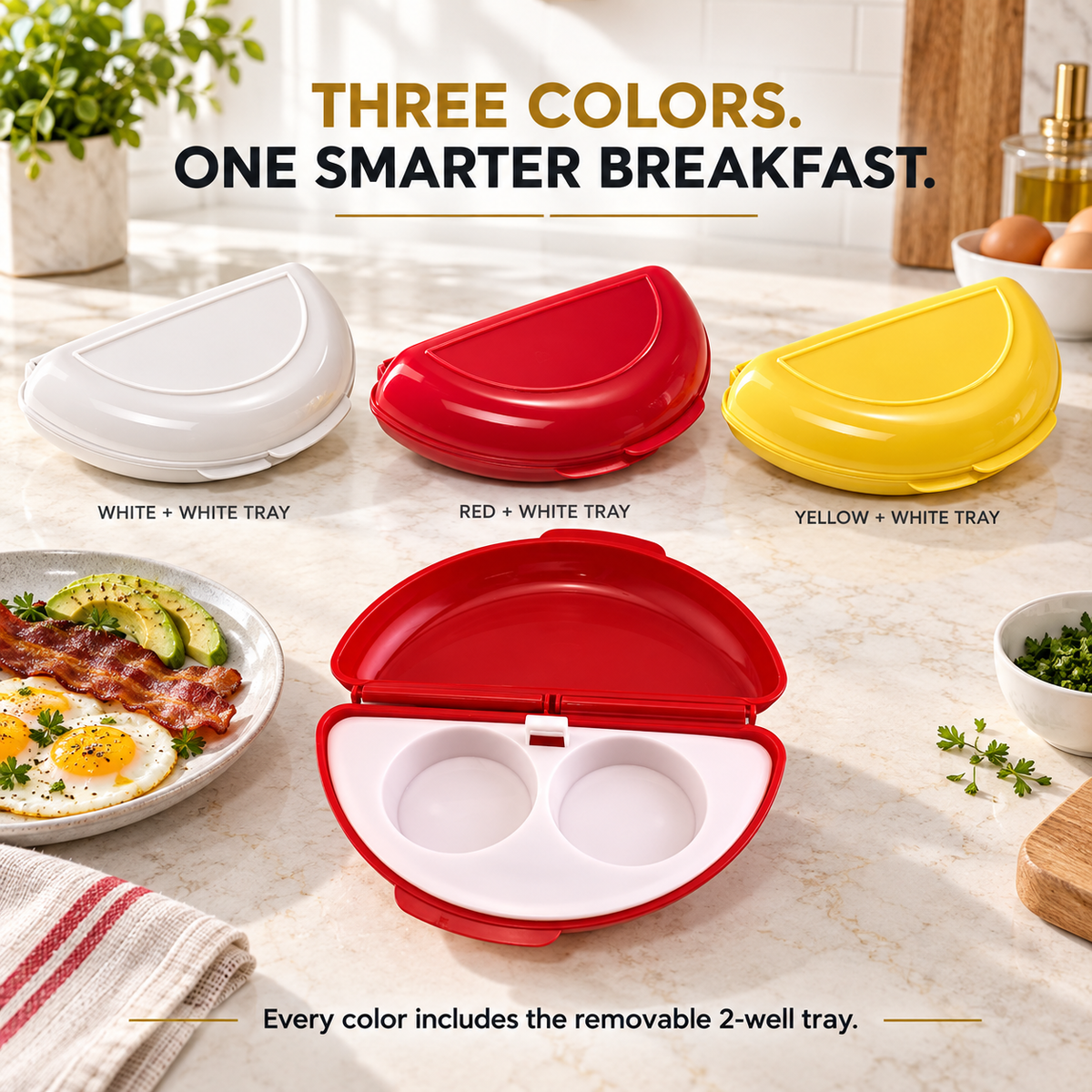 2-in-1 Microwave Egg Cooker with Removable Egg Tray