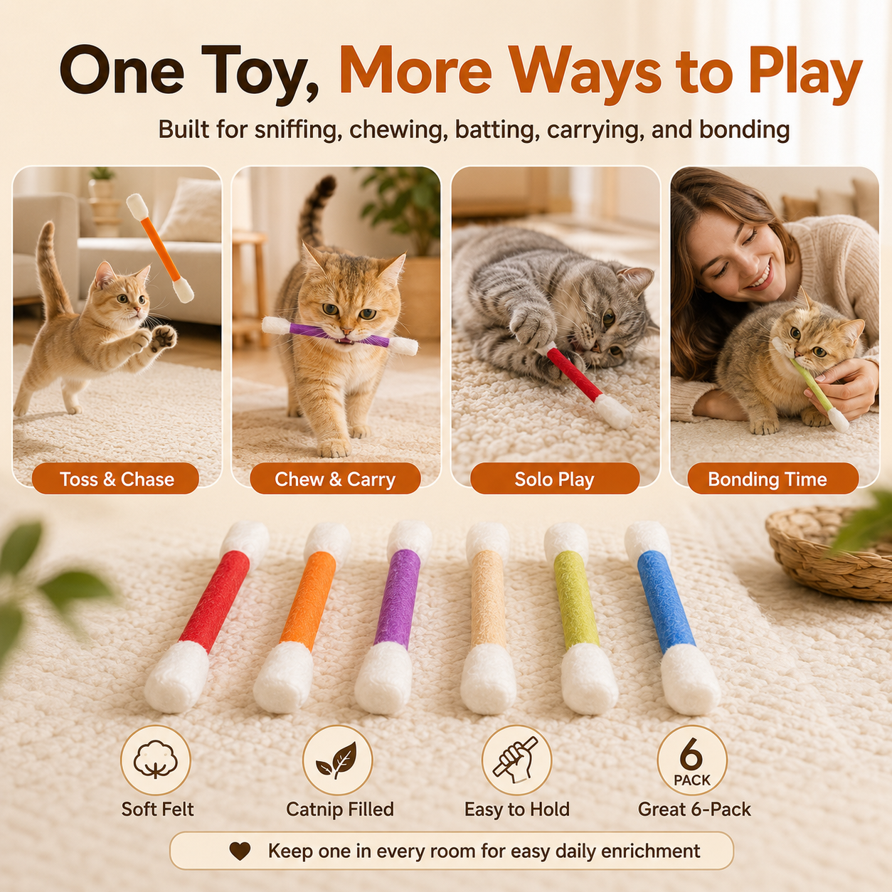Oversized Catnip Chew Sticks for Cats – Soft Felt Interactive Cat Toys