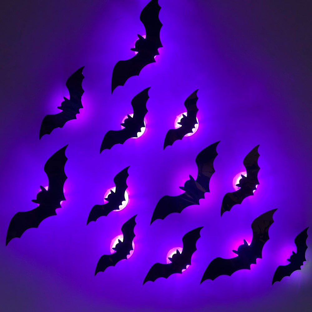Halloween LED Light-Up Bats Decoration - 3D Black Bats for Wall & Ceiling - Perfect for Spooky Home Decor