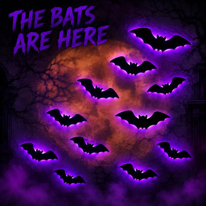 Halloween LED Light-Up Bats Decoration - 3D Black Bats for Wall & Ceiling - Perfect for Spooky Home Decor