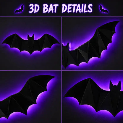 Halloween LED Light-Up Bats Decoration - 3D Black Bats for Wall & Ceiling - Perfect for Spooky Home Decor