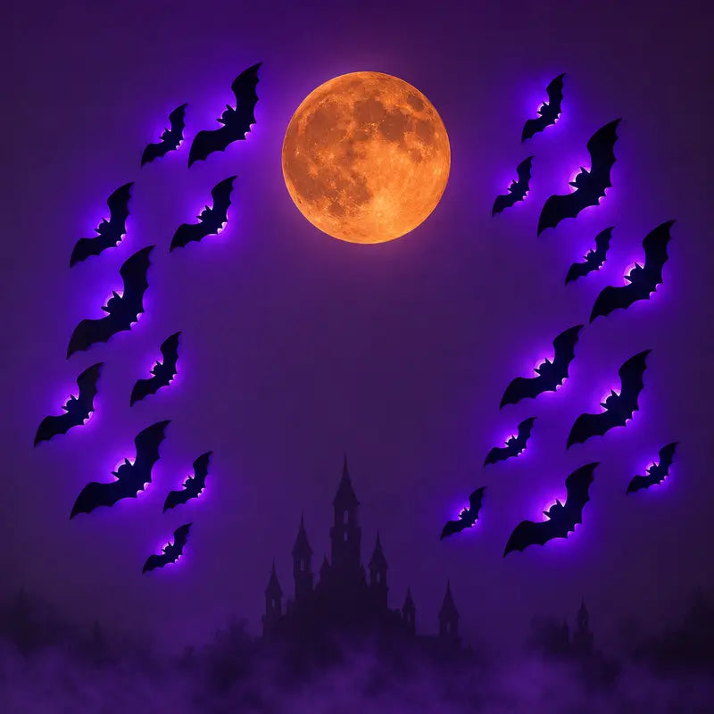 Halloween LED Light-Up Bats Decoration - 3D Black Bats for Wall & Ceiling - Perfect for Spooky Home Decor