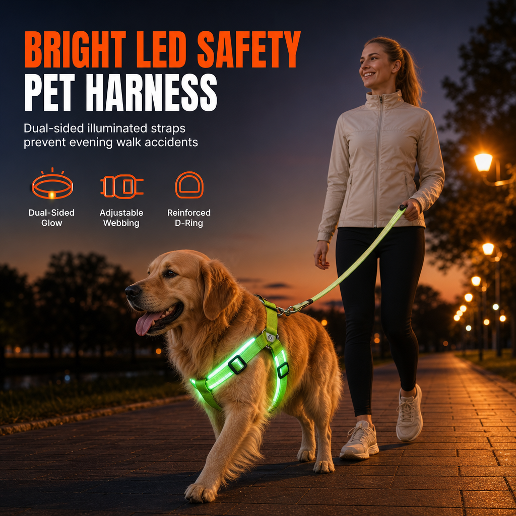 LED-Hundeharness mit Leuchtfunktion für Spaziergänge bei Nacht