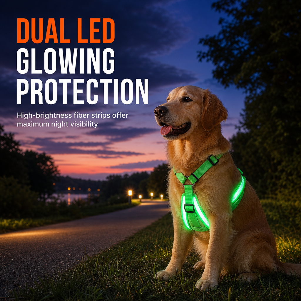 LED-Hundeharness mit Leuchtfunktion für Spaziergänge bei Nacht